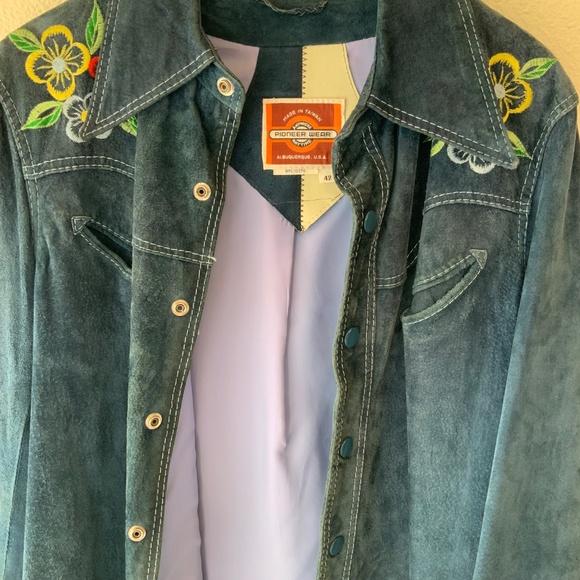 RARE VINTAGE LEATHER! Pioneer Wear Vintage Suede Jacket Embroidered Size LG - Picture 8 of 16